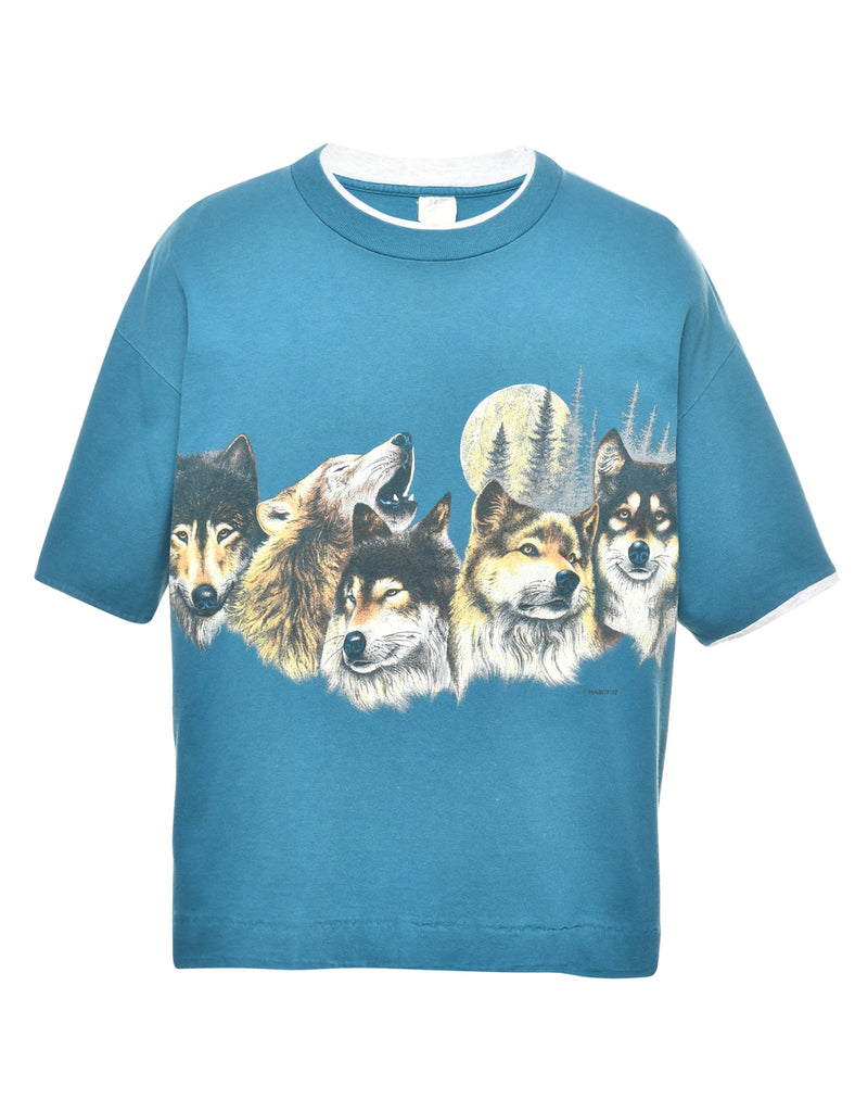 Wolf Print Animal T-shirt - L