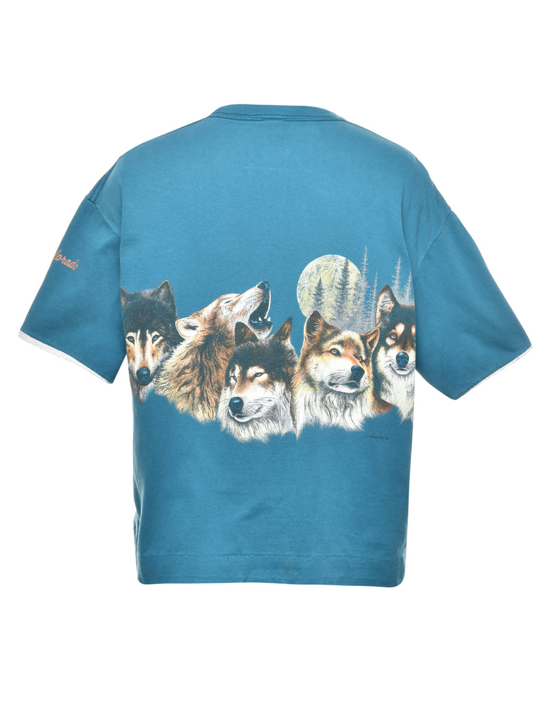 Wolf Print Animal T-shirt - L