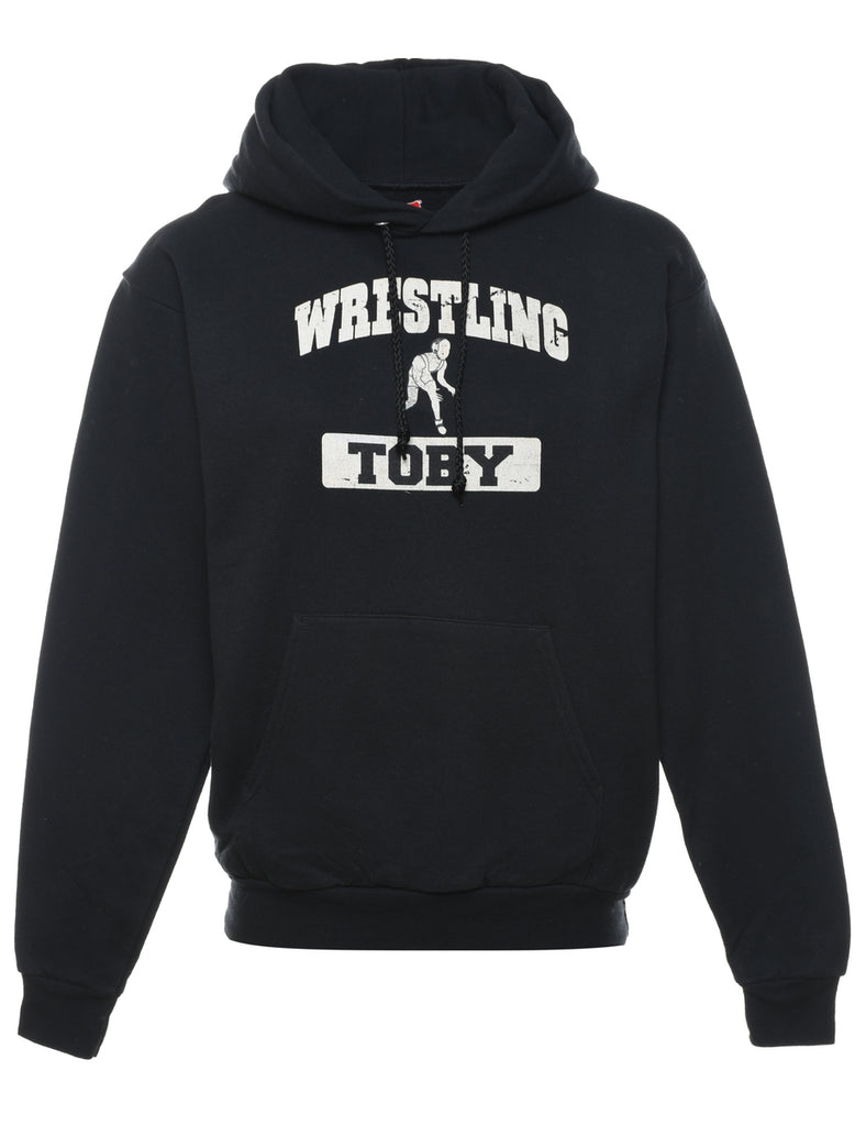 Wrestling Design Black & White Printed Hoodie - S