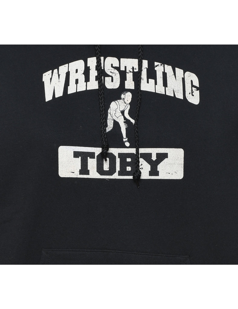 Wrestling Design Black & White Printed Hoodie - S