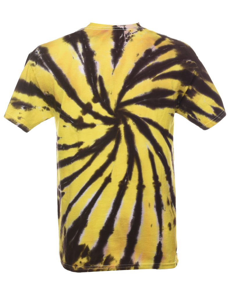 Yellow & Black Tie Dye Printed T-Shirt - M