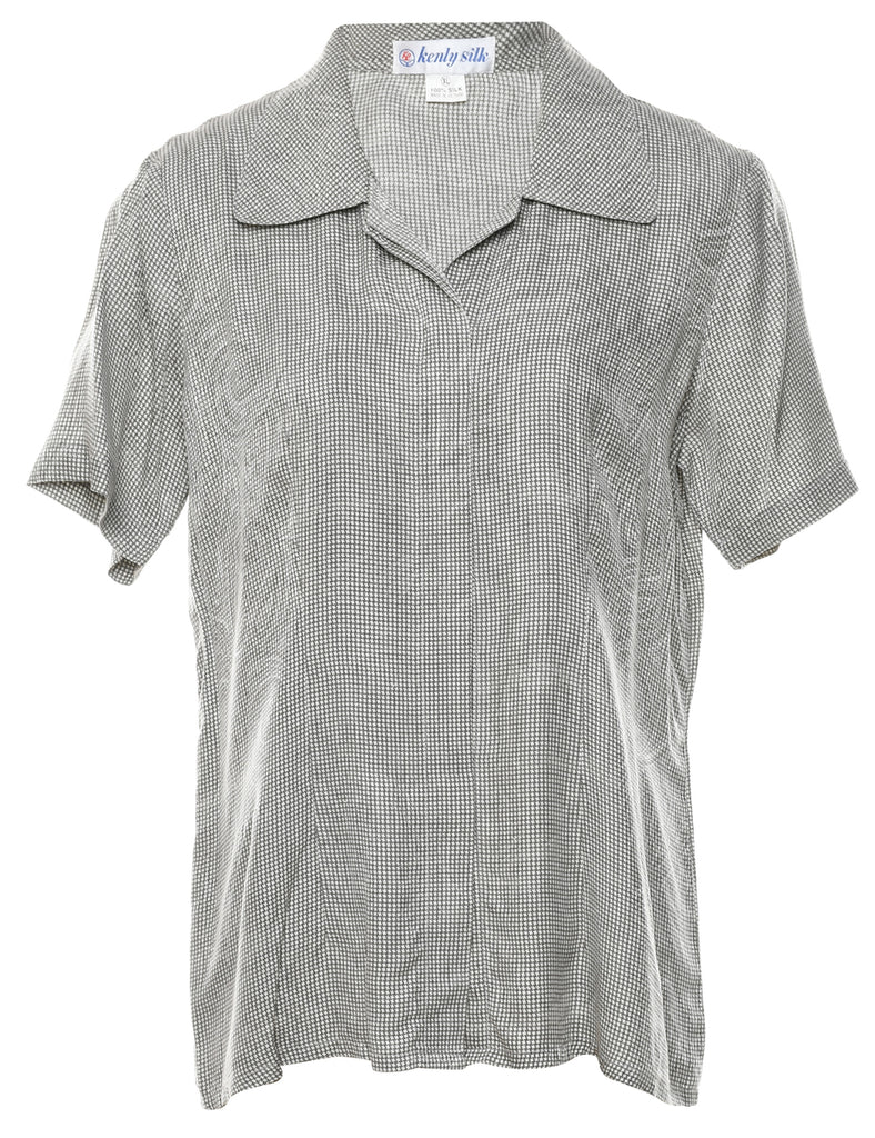 100% Silk Grey & White Dogtooth Shirt - XL