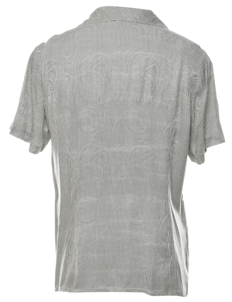 100% Silk Grey & White Dogtooth Shirt - XL