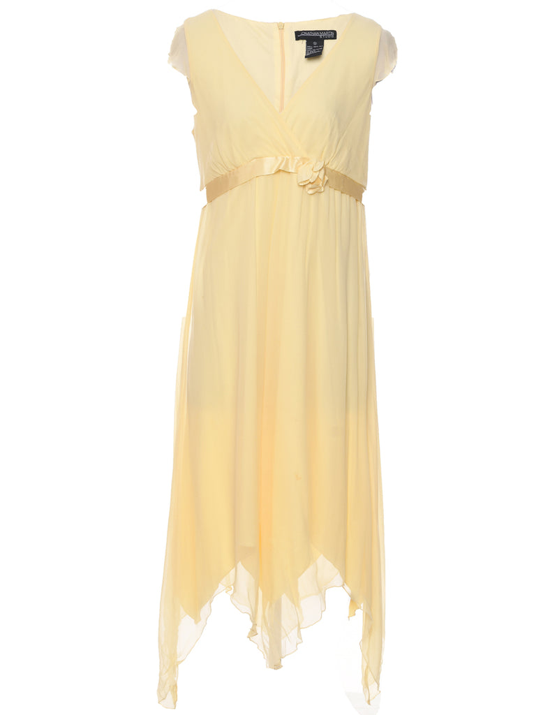 100% Silk Pale Yellow Dress - M