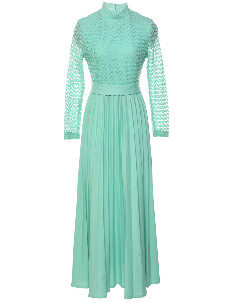 1970s  Aqua Blue Maxi Dress - S