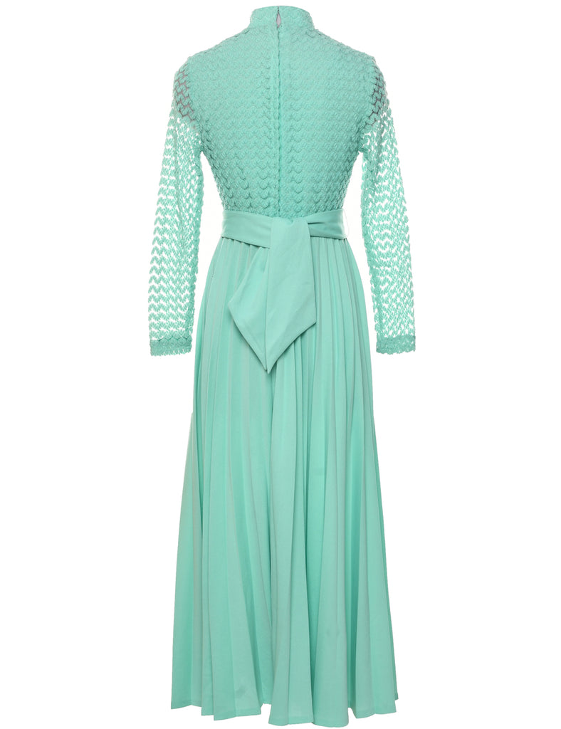 1970s  Aqua Blue Maxi Dress - S