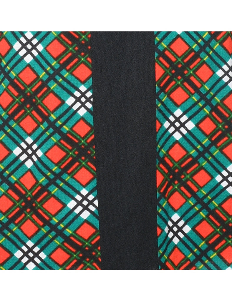 1970s Black, Green & Red Checked Maxi Dress - S