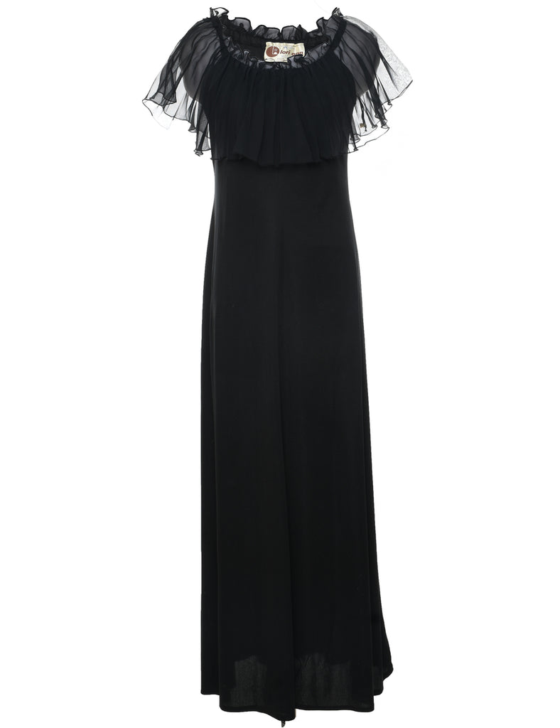 1970s Black Maxi Dress - S