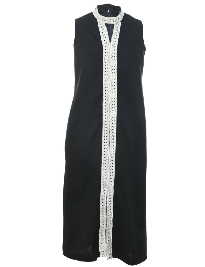 1970s Black Maxi Dress - M