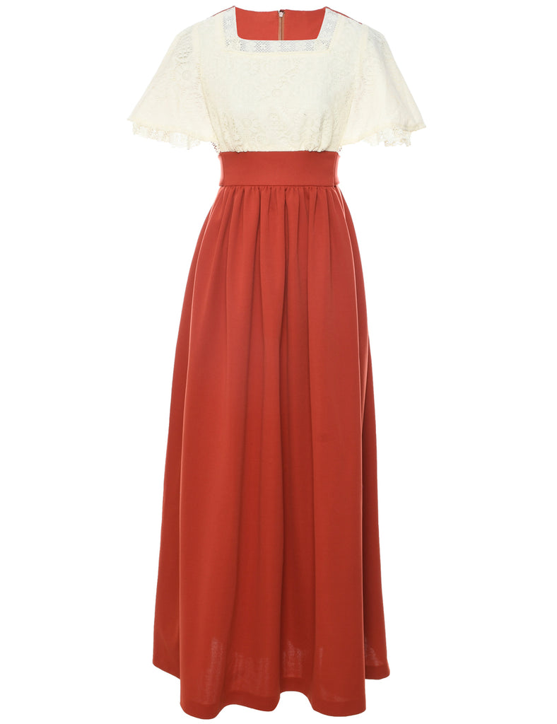 1970s Burnt Orange Maxi Dress - M