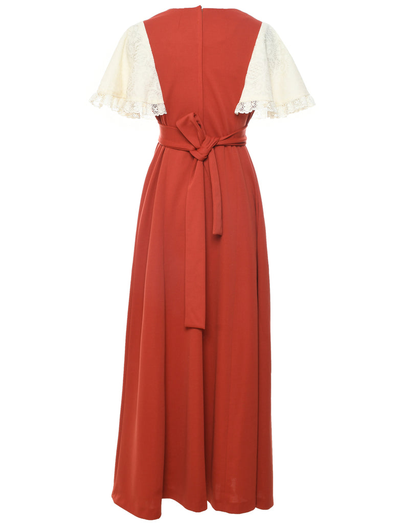 1970s Burnt Orange Maxi Dress - M