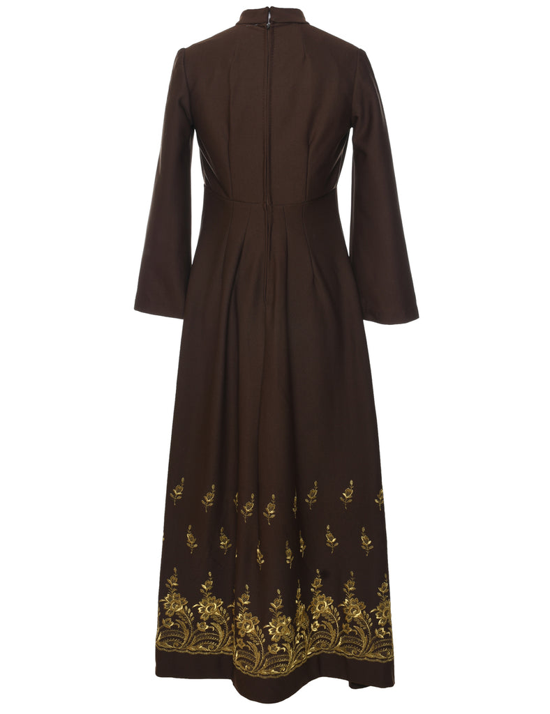 1970s Dark Brown Maxi Dress - S