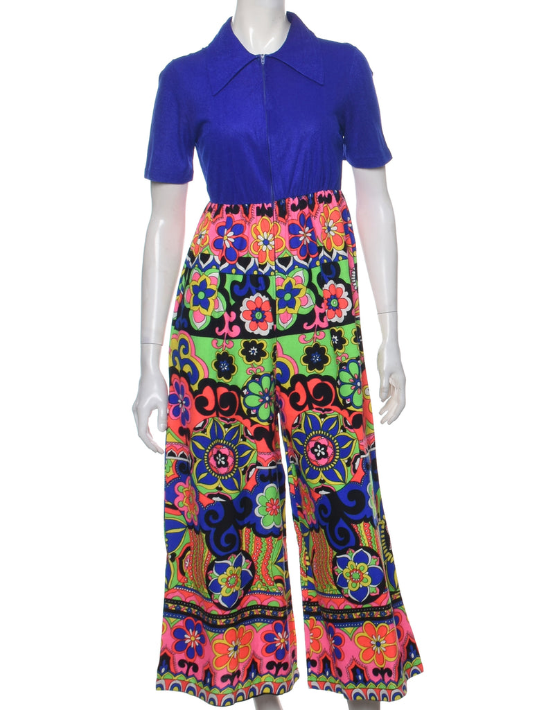 1970s Floral Pattern Jumpsuit - XS