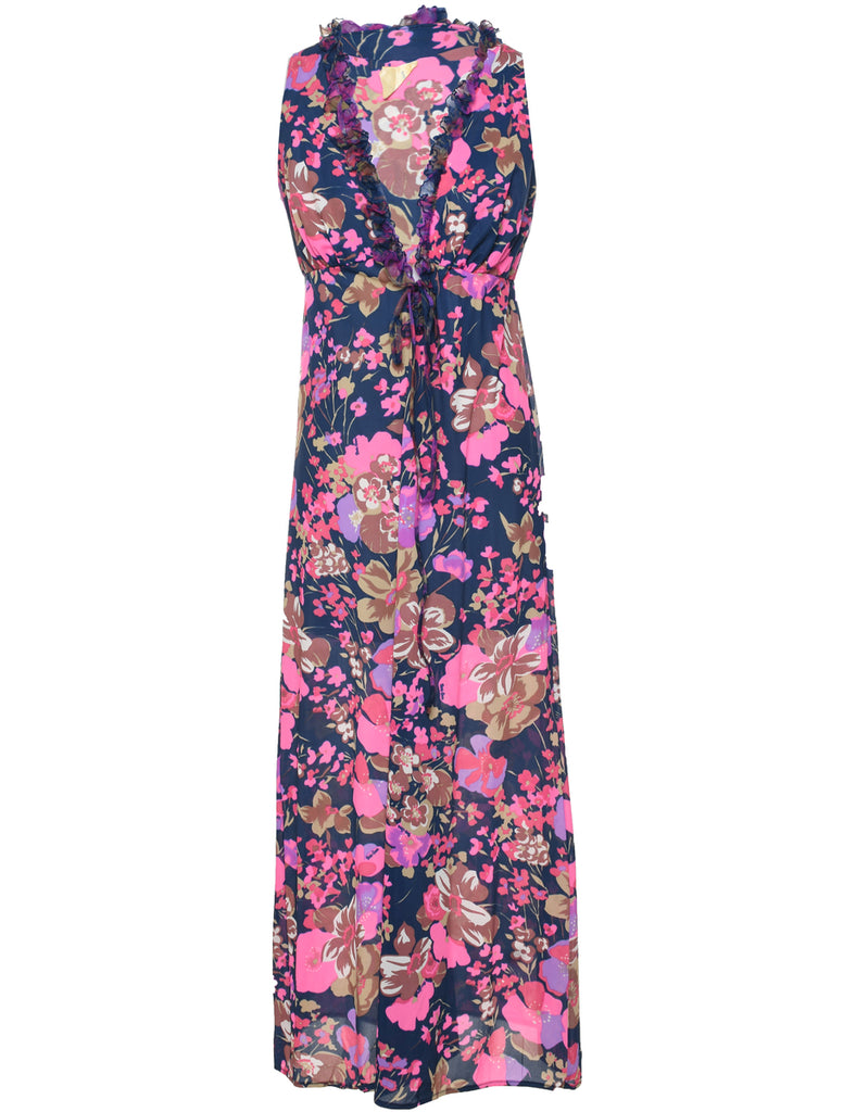 1970s Floral Print Maxi Dress - S