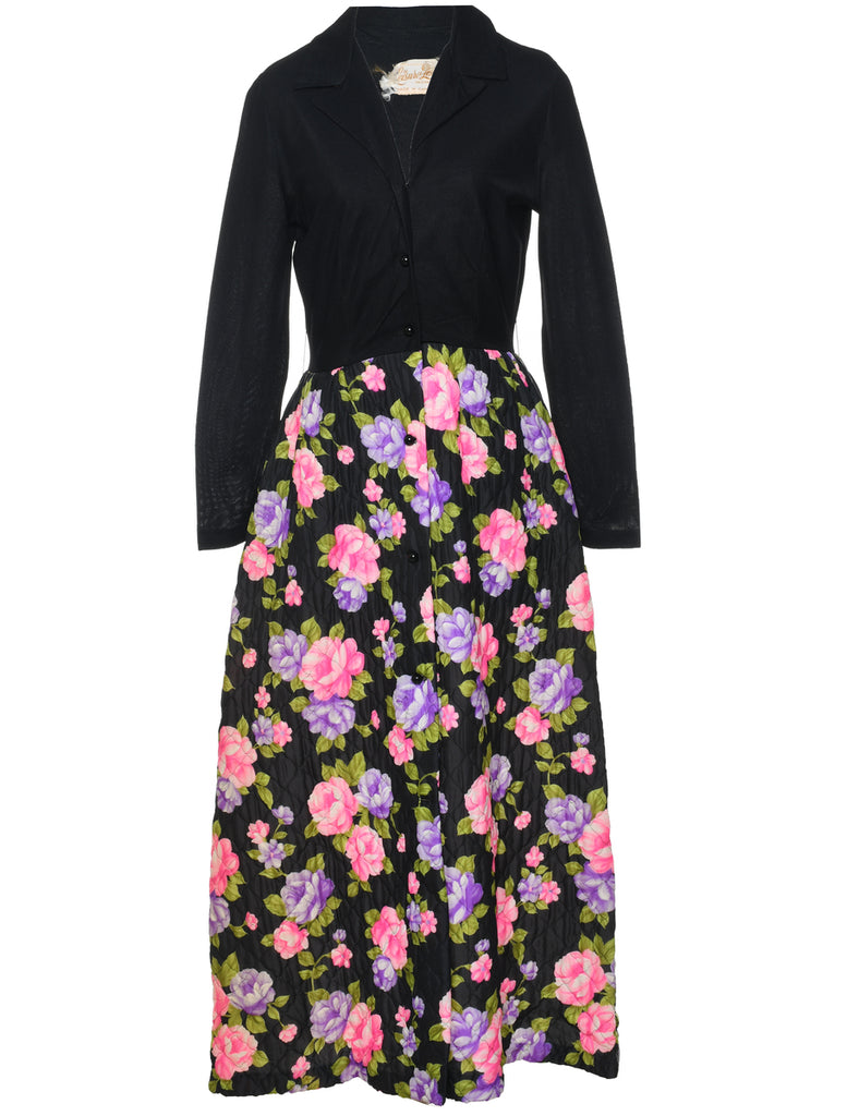 1970s Floral Print Maxi Dress - S