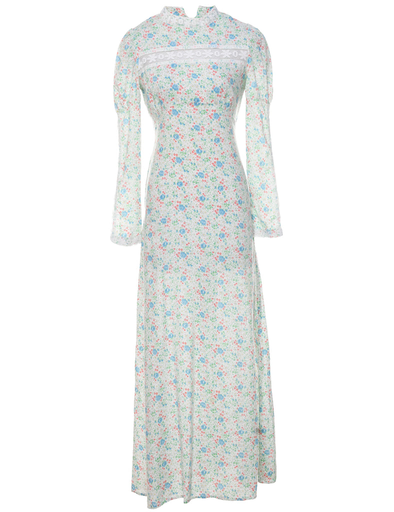 1970s Floral Print Maxi Dress - S