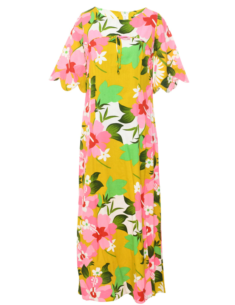 1970s Floral Print Maxi Dress - S