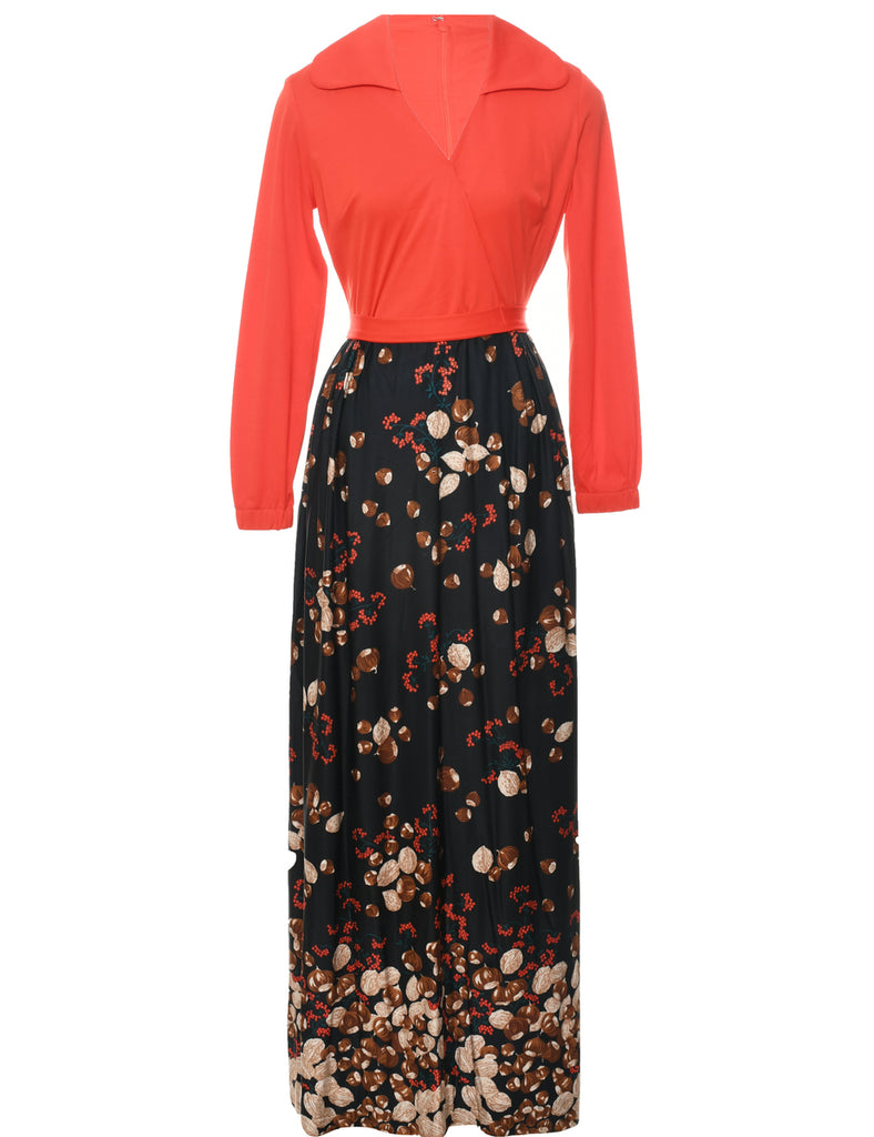 1970s Floral Print Maxi Dress - S