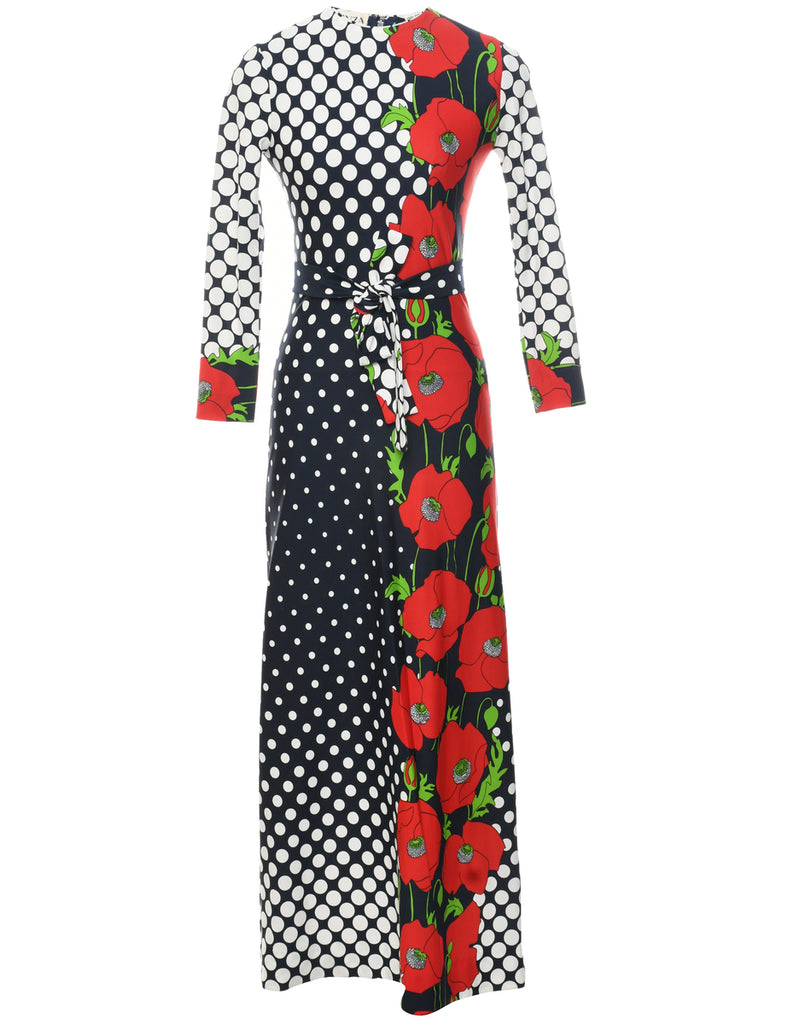 1970s Floral Print Maxi Dress - XS