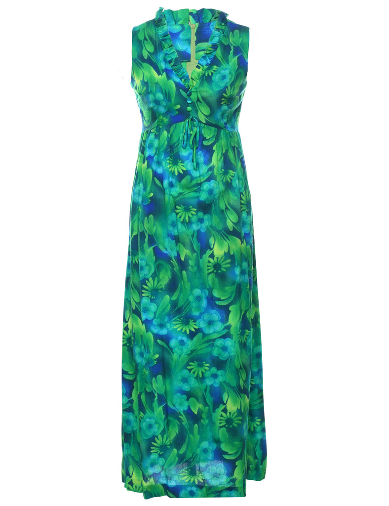 1970s Floral Print Maxi Dress - S