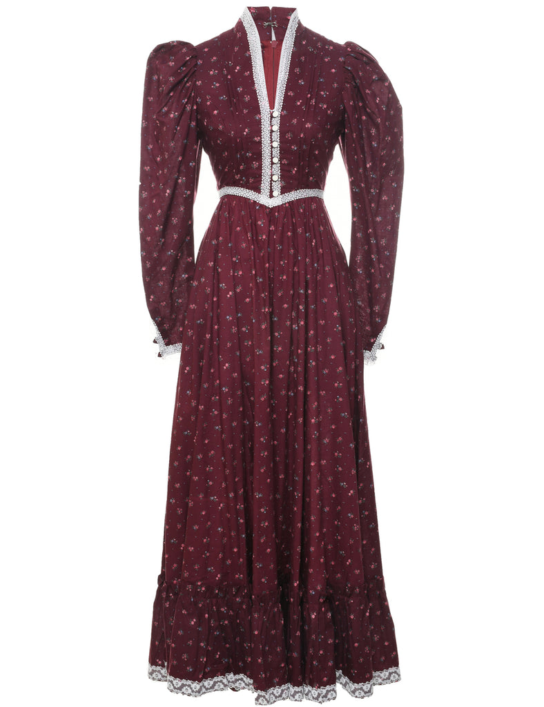 1970s Floral Print Maxi Dress - S