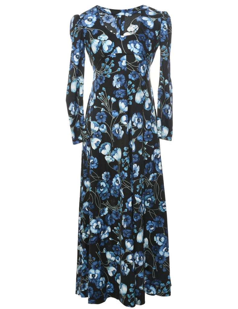 1970s  Floral Print Maxi Dress - S