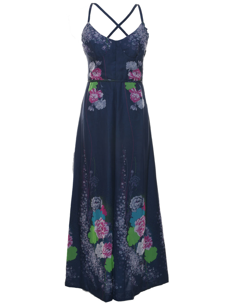 1970s Floral Print Maxi Dress - XS