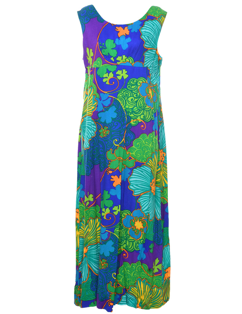 1970s  Floral Print Maxi Dress - M