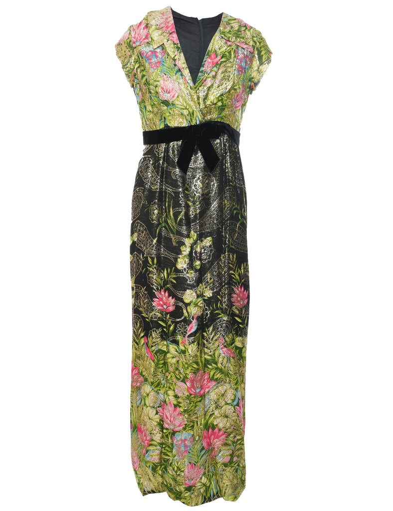 1970s Floral Print Maxi Dress - S