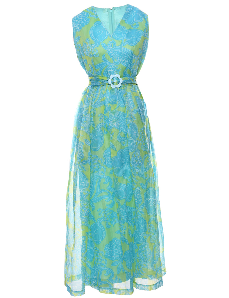 1970s Floral Print Maxi Dress - M
