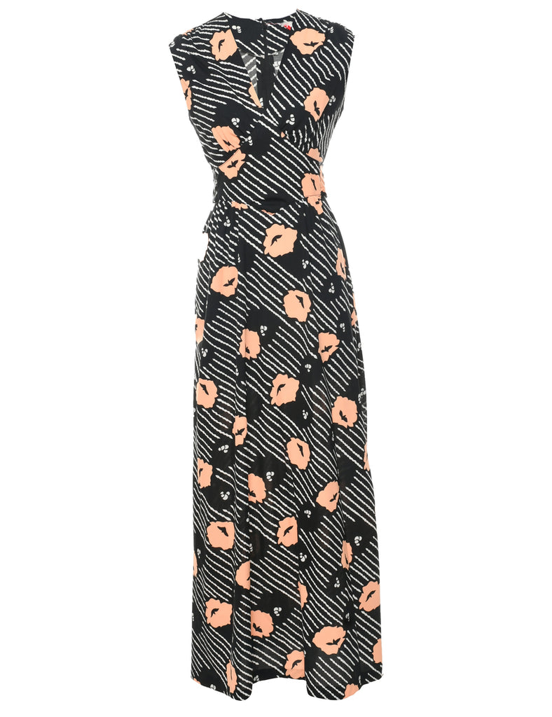 1970s Floral Print Maxi Dress - S