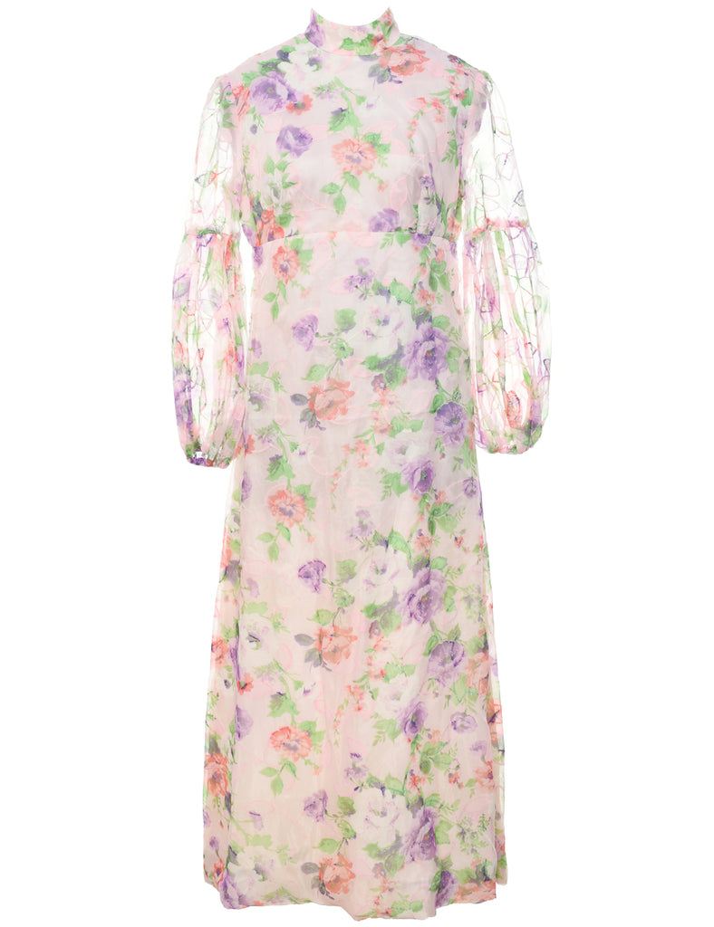 1970s Floral Print Maxi Dress - M