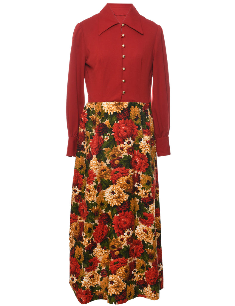 1970s Floral Print Maxi Dress - M