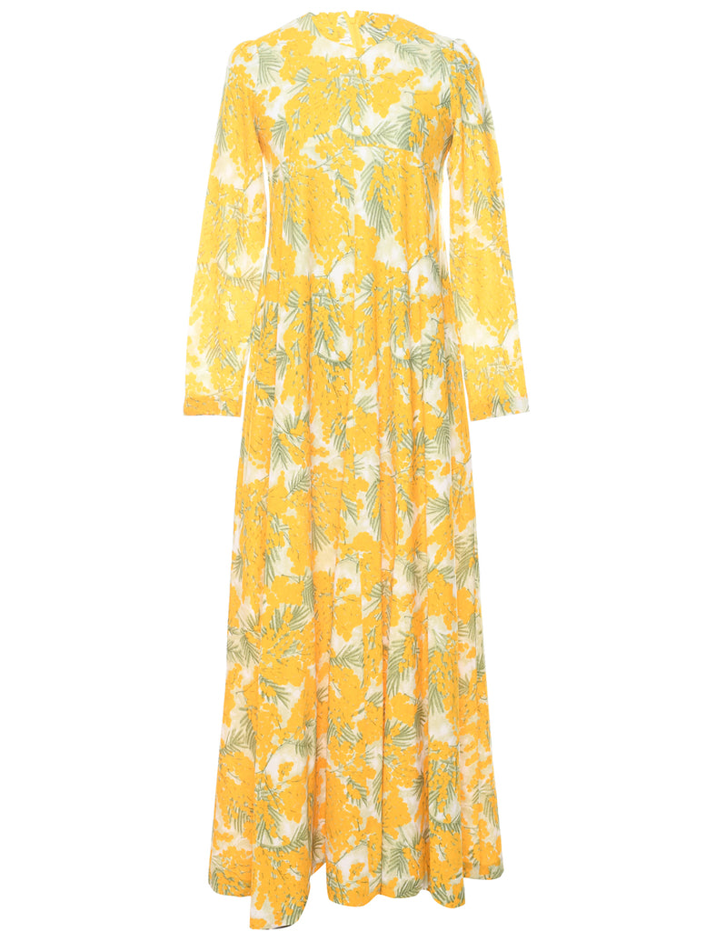 1970s Floral Print Maxi Dress - M