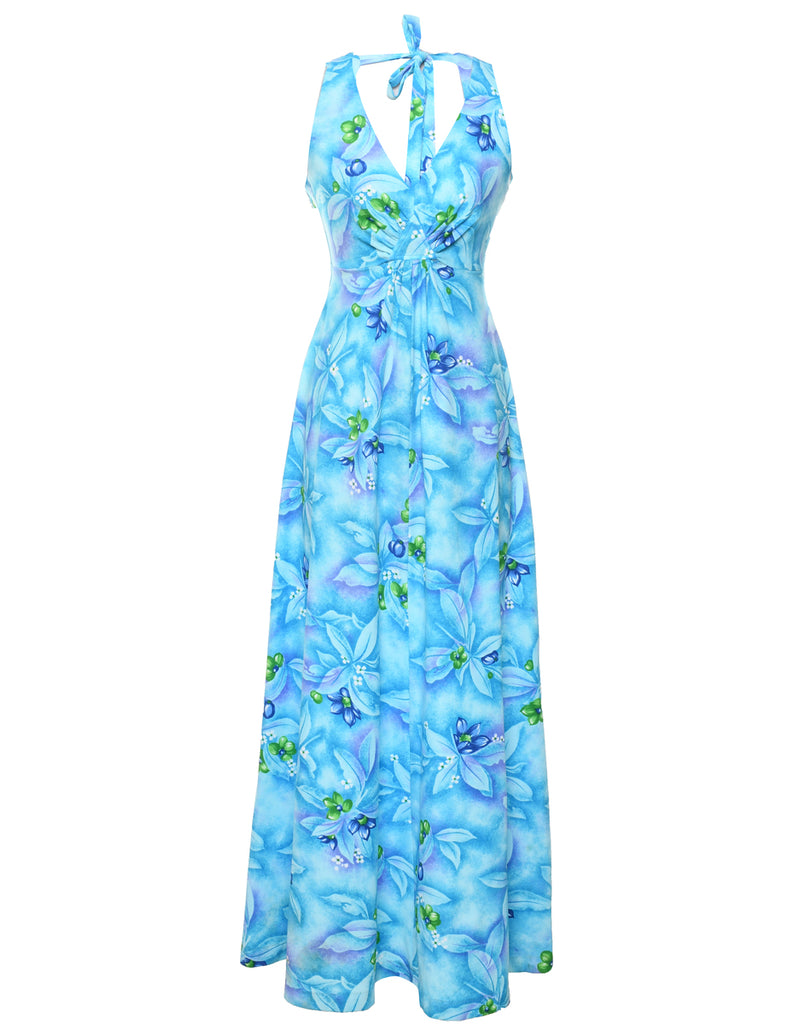 1970s Floral Print Maxi Dress - S