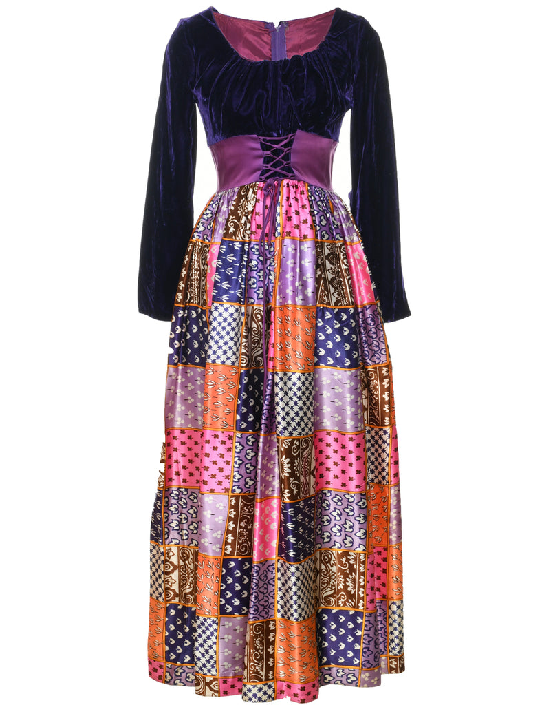1970s Floral Print Maxi Dress - S