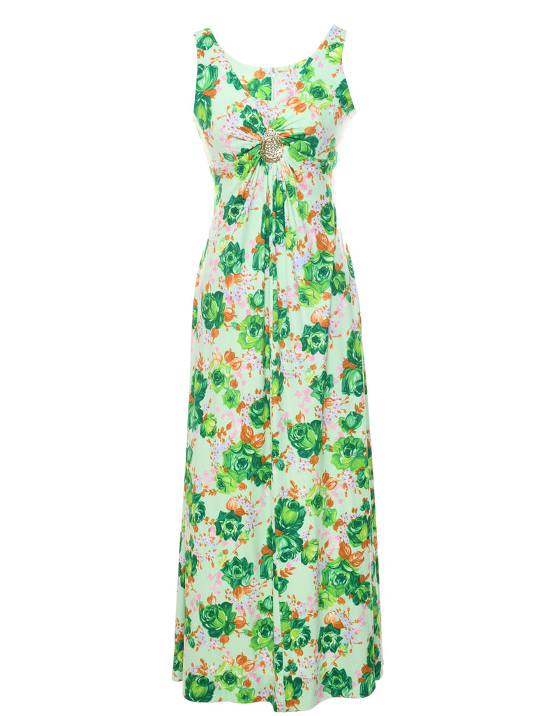 1970s Floral Print Maxi Dress - XS