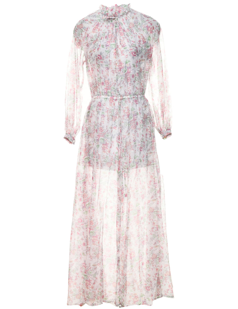 1970s Floral Print Maxi Dress - L