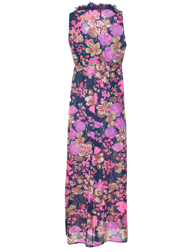1970s Floral Print Maxi Dress - S