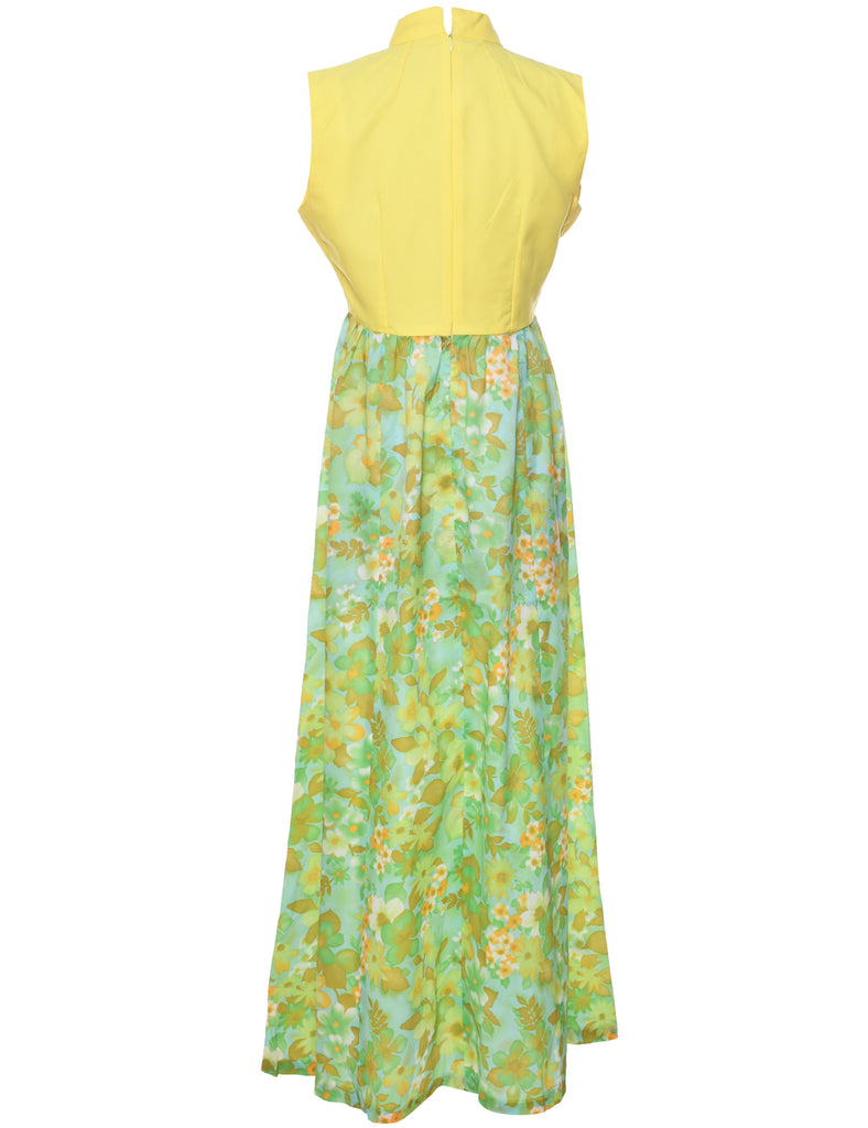 1970s Floral Print Maxi Dress - M