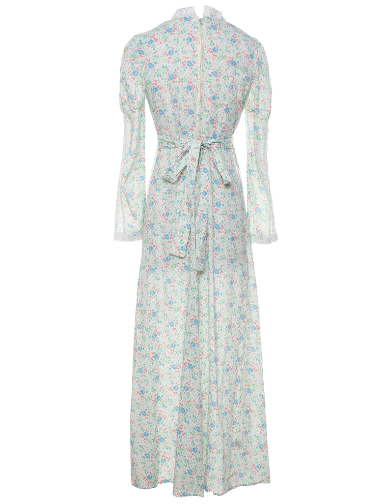 1970s Floral Print Maxi Dress - S