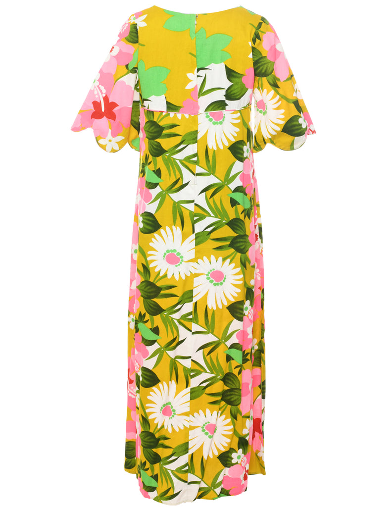 1970s Floral Print Maxi Dress - S