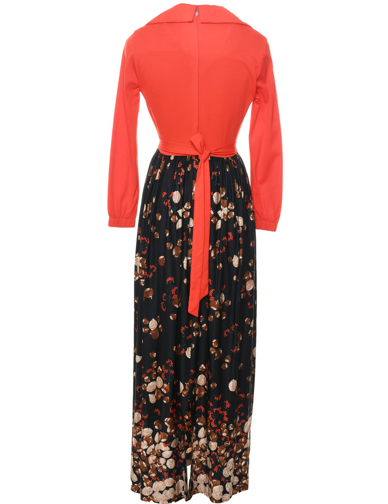 1970s Floral Print Maxi Dress - S