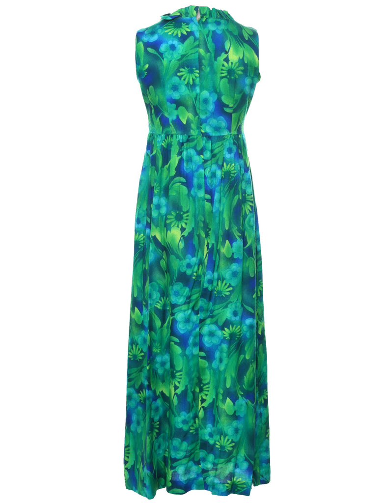 1970s Floral Print Maxi Dress - S