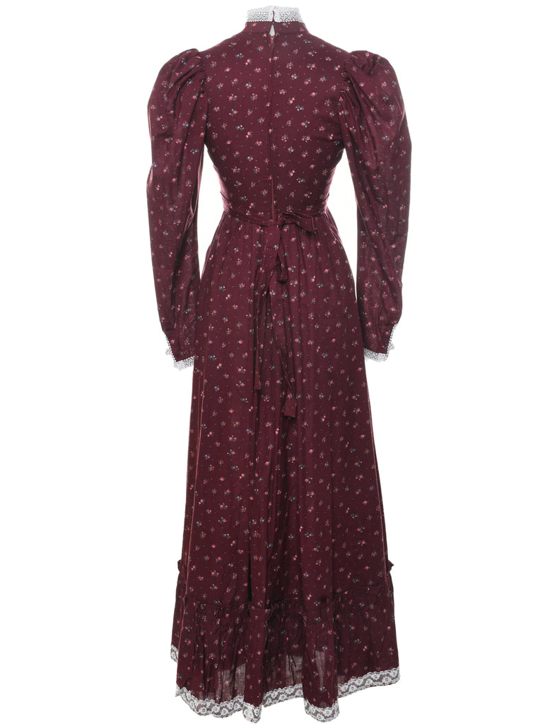 1970s Floral Print Maxi Dress - S