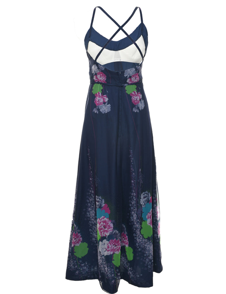 1970s Floral Print Maxi Dress - XS