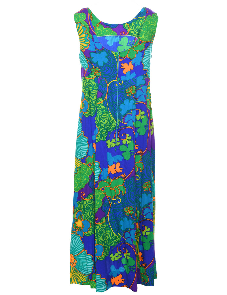 1970s  Floral Print Maxi Dress - M