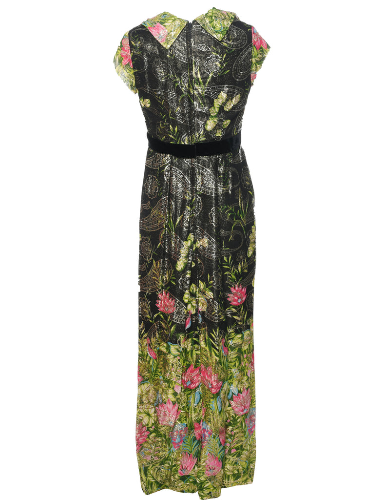 1970s Floral Print Maxi Dress - S
