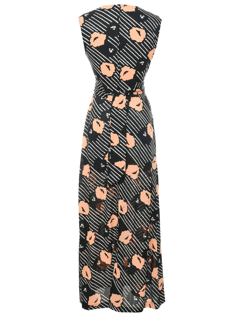 1970s Floral Print Maxi Dress - S