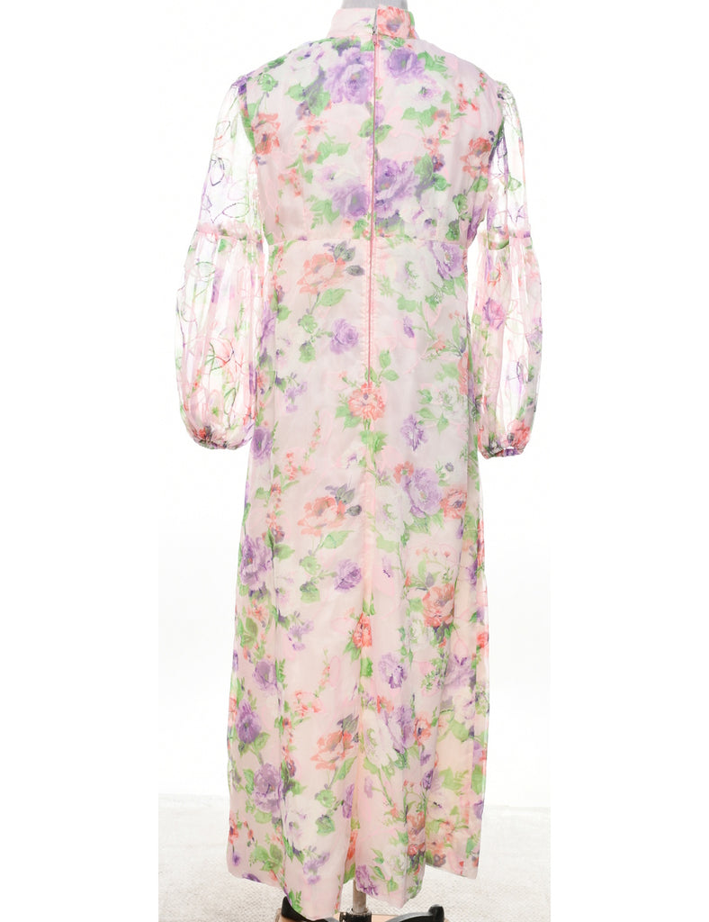 1970s Floral Print Maxi Dress - M